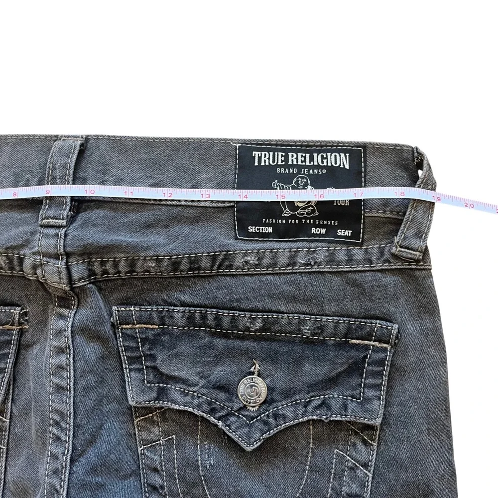 True Religion Ricky Relaxed Straight Jeans Black Compass Trail Applied TR Men 33